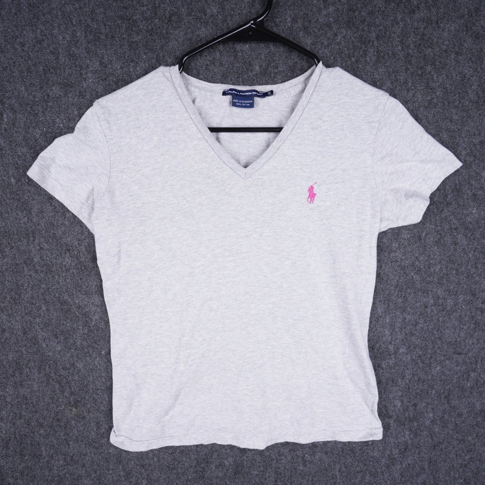 Vintage Ralph Lauren Sport V-Neck T-Shirt Kids Size M Grey Excellent Pony Logo